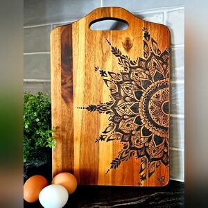 Hand drawn, hand burned cutting board.